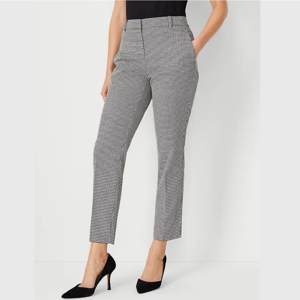 Ann Taylor Women's Gold Blue Shimmer Houndstooth High Rise Pants Sz 4